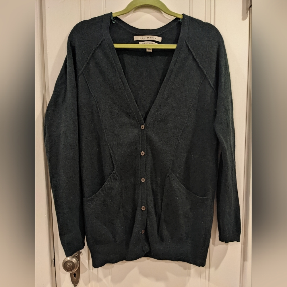Max Studio forest green longline cashmere cardigan M